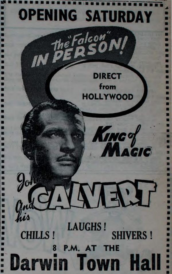 Newspaper advertisement for John Calvert’s magic show.