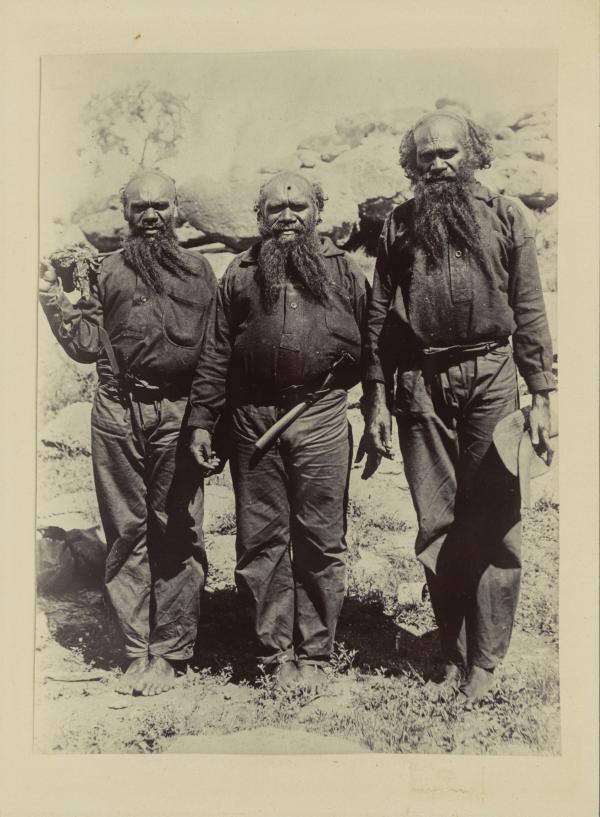 Depicts three older Aboriginal men.